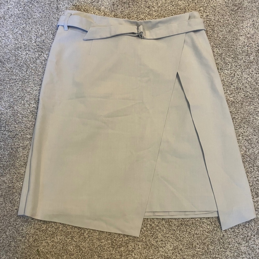 Amanda + Chelsea Womens Gray Belted Faux Wrap Knee Length Skirt Size 8 Lined